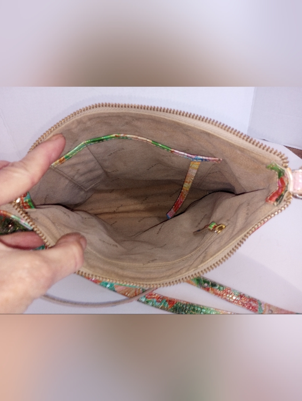 Brahmin Katie Taffy Melbourne Croc Embossed Leather Floral Crossbody Purse - Picture 13 of 13